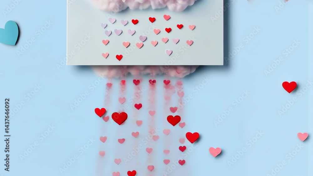 Poster creative heart art cloud display with vibrant pops of color on a soft pink background for fun and in