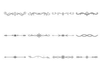 Text delimiters and scroll elements, Graphic underline elements, Vintage divider, vector illustration border