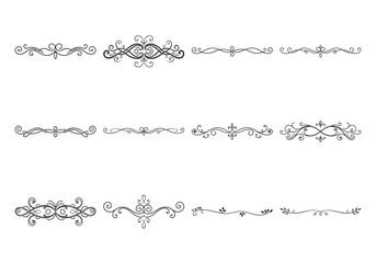 Text delimiters and scroll elements, Graphic underline elements, Vintage divider, vector illustration border