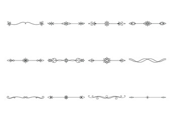 Text delimiters and scroll elements, Graphic underline elements, Vintage divider, vector illustration border