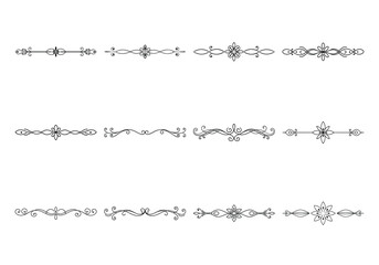 Text delimiters and scroll elements, Graphic underline elements, Vintage divider, vector illustration border