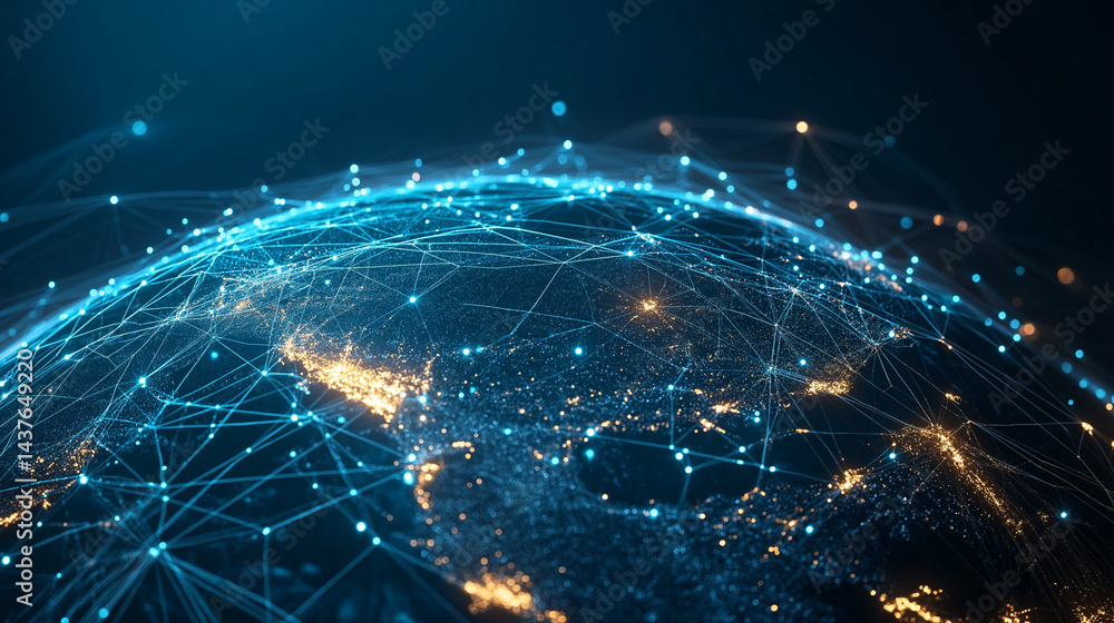 Aufkleber global network connections: the image portrays the earth's network with intricate, glowing lines con