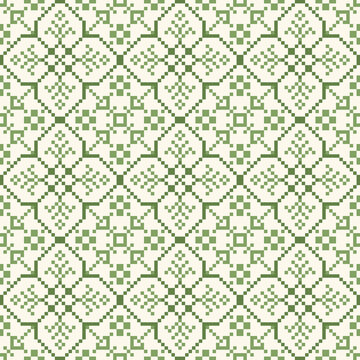  Geometric pixel art pattern. Abstract pixel art geometric pattern design for fabric, carpet, tile, clothing, embroidery, needlepoint and background. Vector pixel art seamless motif Native American.