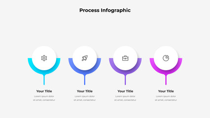 Modern infographic with four color stages featuring icons, captions, and descriptions. Perfect for business, progress tracking, and presentations with a sleek, professional layout