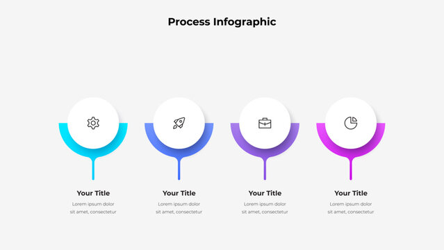 Modern infographic with four color stages featuring icons, captions, and descriptions. Perfect for business, progress tracking, and presentations with a sleek, professional layout