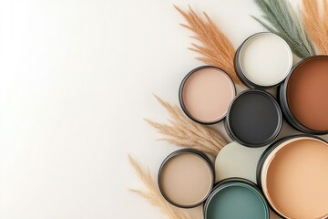 Assorted paint colors displayed  A variety of muted tones