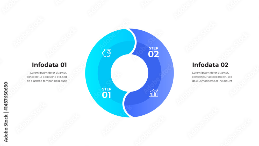 Poster Circular Diagram with Two Data Steps and Icon Illustrations
