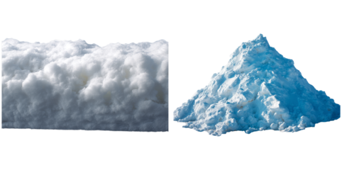 Soft and fluffy white clouds display a textured appearance, resembling snow. Their isolated form makes them ideal for graphic design and creative projects