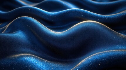 Obraz premium Dark blue fabric waves with golden speckles; abstract background