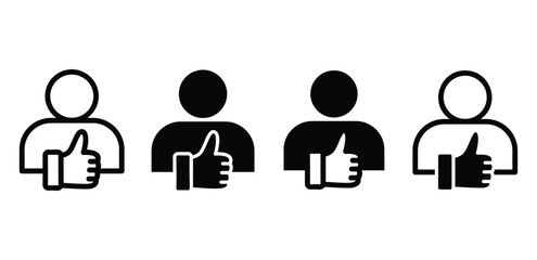 Thumbs Up Person Icons Black and White User Profile Symbols Showing Positive Feedback Vector Design