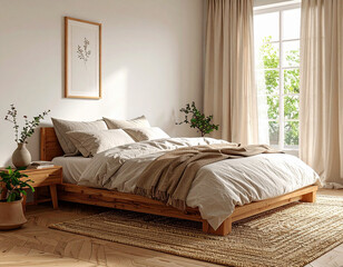 Japandi Style Minimalist Bedroom Interior Design Photo