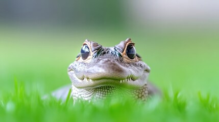 Obraz premium Close-up of a young alligator in grass