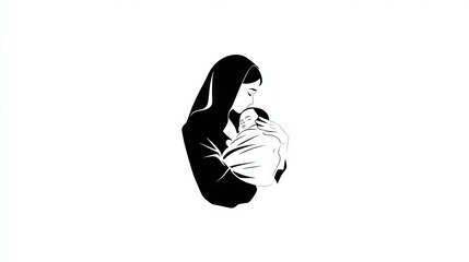 Elegant Mother Embracing Newborn Vector Illustration