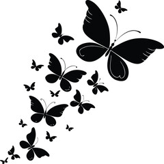 Silhouette of Butterflies in Flight White Background