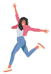 happy teenage girl cartoon character dancing having fun feeling positive background clipart