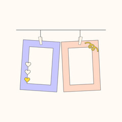 Retro cute polaroid photo frames background. Doodle frame polaroid border element vector illustration