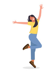 happy teenage girl cartoon character dancing having fun feeling positive background clipart