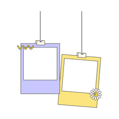 Retro cute polaroid photo frames background. Doodle frame polaroid border element vector illustration