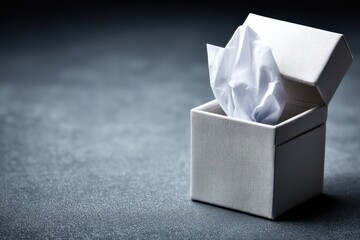 White box with crumpled white paper