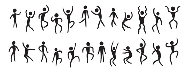 people figures african tribe hand drawn dancing people silhouette. primitive naive style of art. set of doodle people move.