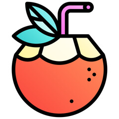 Coconut. Editable vector icon, coloured with outlined stroke.
