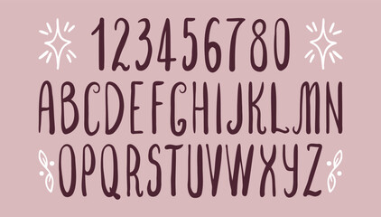 Boho alphabet font retro 70s style. Font for posters, collage.Clipart individual elegant high and narrow letters.