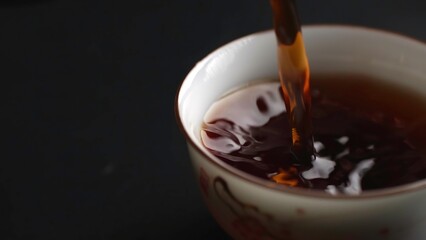 An Elegant Tea Pouring Gracefully into a Beautiful Traditional Cup Ready for Enjoyment. Media