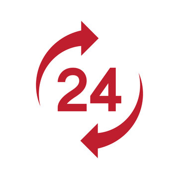 Twenty four hour with arrow loop icon, 24 hours cyclic sign, Opened order execution or delivery, All day business and service, Vector design illustration