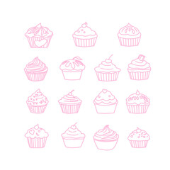 seamless pattern with cupcakes. Seamless background of cupcakes. Cupcake Icon set. Cake icon collection. Cupcake Flat Design Dessert Icon. Cupcake Vector Doodles Set. cupcake in doodle style. 