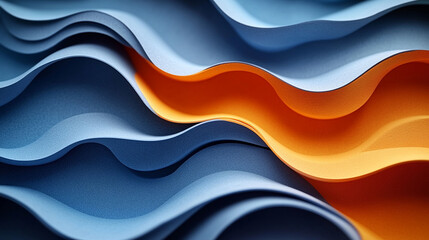 Abstract wavy background with blue and orange overlapping layers.