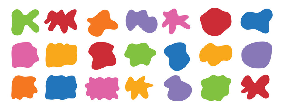 Organic shape abstract colorful isolated elements set. irregular round blot form graphic shape collection