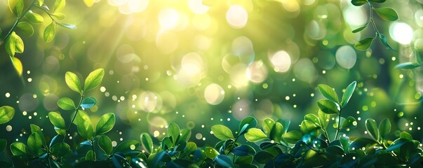 Obraz premium A lush green field with sunlight shining through the leaves