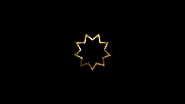 Golden Bah&aacute;'&iacute; Religious Symbol Animation on Dark Background

