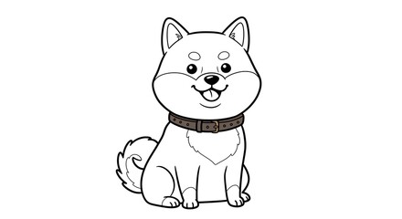 Obraz premium Adorable Cartoon Shiba Inu Puppy, Coloring Page Illustration