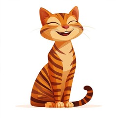 A playfully, happy animated cat in warm colours all isolated on a white background 