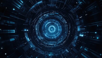 Intricate digital tunnel with glowing blue patterns, showcasing futuristic technology and interconnectedness