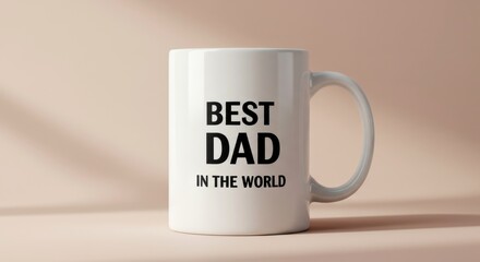 White ceramic mug with text best dad in the world. Father's day gift concept. Present idea for him, holiday celebration.
