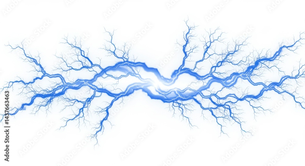 Poster a digitally created image of blue lightning bolts against a white background with branched patterns