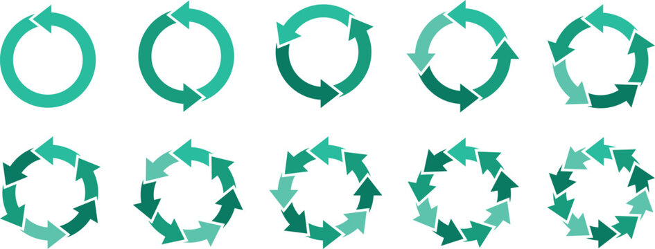 Pie charts diagrams. Pie chart of the multiple colored arrows. Circle pie chart. 2,3,4,5,6,7,8,9,10,11,12 sections or steps. Circle arrows infographic. Pie chart into an arrow ring chart. 