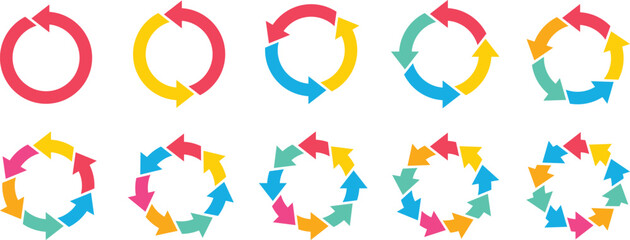 Pie chart into an arrow ring chart. Circle arrows infographic. Pie Chart And Arrows. Pie chart circular diagrams with arrows. Circle diagram collection with sections or parts. Pie chart set