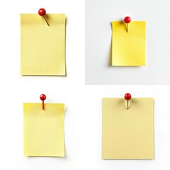 Four blank yellow sticky notes pinned on white background. (1)