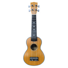 Fototapeta premium Wooden Ukulele with Six Strings on a White Background for Music Lovers, isolated on transparent background.