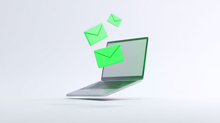 Modern Minimal Laptop with Three Floating Emails