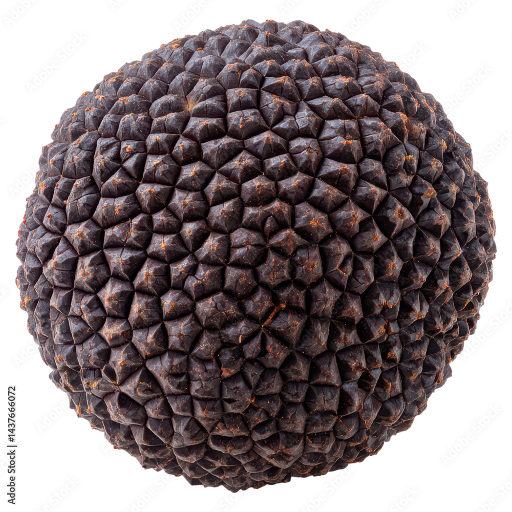 Poster detailed close-up of a textured spherical object surface pattern, isolated on transparent background