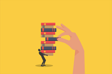 Fototapeta premium Big hand Putting book a stacks