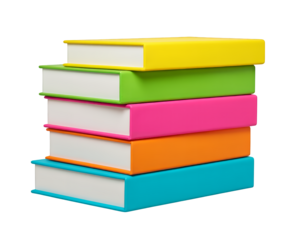 Stacked Books, Colorful, Education, Transparent Background