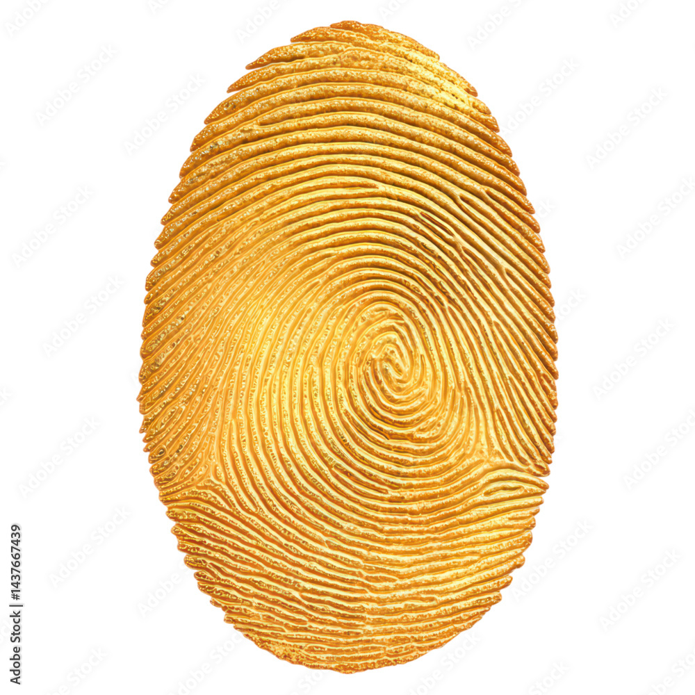 Poster golden egg with intricate fingerprint pattern design element, isolated on transparent background.