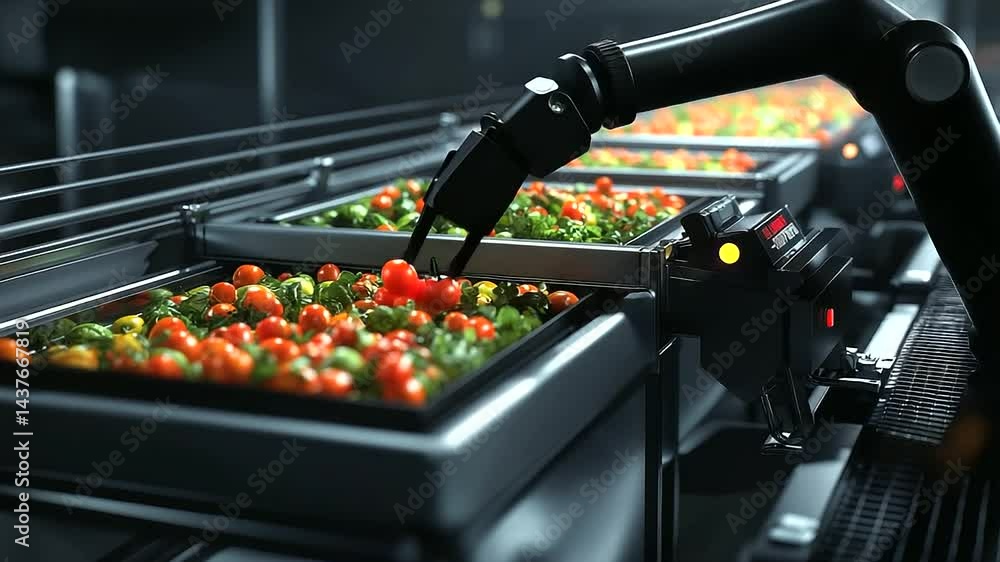 Poster an advanced vegetable sorting and cleaning machine with conveyor belts and digital quality control s