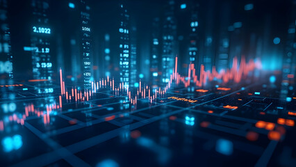 Digital Matrix with Glowing Financial Graphs and Trading Signals