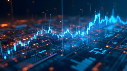 Holographic Screen with Glowing Line Graphs and Tech Shapes